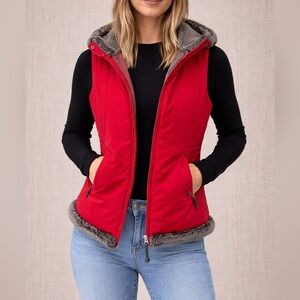 Lole Red Vest With Grey Faux Fur Trim